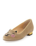 Cheeky Kitty Emoji Velvet Ballerina Flat