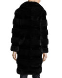 Horizontal Stripe Mink Fur Stroller Coat, Navy/Black