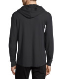 Long-Sleeve Waffle-Knit Hoodie, Black