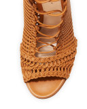 Marnie Woven Leather 105mm Bootie, Almond
