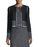 Shimmer Knit Jacket w/ Fringe, Caviar/Gunmetal