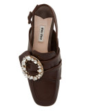 Pearly-Buckle Leather Slingback Flat, Brown