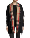 Helene Fringed Check-Lined Wool-Cashmere Stole
