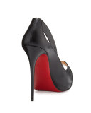 Academa Leather Cutout Red Sole Pump, Black
