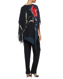 You're Invited Watercolor Floral-Print Caftan, Black Multi