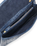 Gotham Crocodile Flap Clutch Bag, Denim Matte