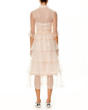 Embroidered Tulle 3/4-Sleeve Trench Dress, Pink