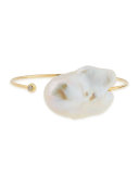 14k Yellow Gold & Pearl Cuff, Medium