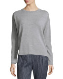 Beaded Wool-Blend Crewneck Sweater, Light Gray