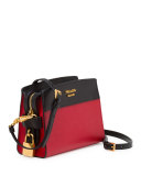Bicolor Leather Camera Crossbody Bag, Red/Black