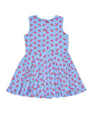 Sleeveless Knotted Cherry Circle Dress, Blue, Size 2-6X
