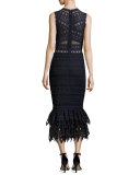 Lattice Embroidered Organza Mermaid Dress, Navy/Black