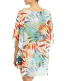 Ju Feather-Print Caftan Coverup, Imperial