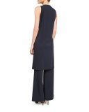 Deep V-Neck Long Vest, Ink 