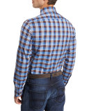 Plaid Cotton Sport Shirt, Blue/Brown
