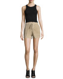 Suede Lace-Up Shorts, Stone