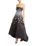Strapless Floral-Appliqué High-Low Gown, Azalea
