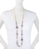 Long Pavé Sphere & Pearly Bead Necklace
