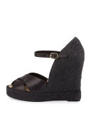Giulia Leather Espadrille Wedge Sandal, Black