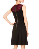 Lorna Lace-Inset Fit-&-Flare Dress, Burgundy