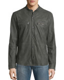 Goat Leather Shirt Jacket, Shade Green