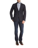 Cotton-Silk Five-Pocket Denim Jeans, Dark Indigo