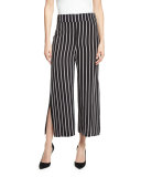 High-Waist Striped Culottes, Black/White
