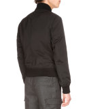 Zip-Up Bomber Jacket W/Suede Panels, Black