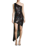 Blanca Sequined One-Shoulder High-Low Dress, Multi