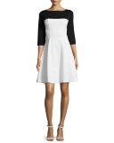 3/4-Sleeve Colorblock Fit & Flare Dress