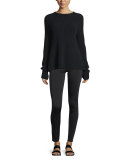 Ribbed Tie-Back Sweater, Black