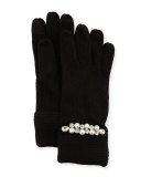 Embellished Cashmere Gloves, Black