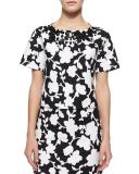 short-sleeve embellished floral crop top