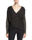 Cross-Front Metallic Wool-Blend Sweater, Black/Gold