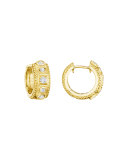 18K Gold Round & Square Diamond Huggie Earrings