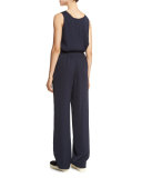 Pleated Crepe Pull-On Trousers, Bleached