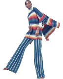 Striped Silk Wide-Leg Trousers, Navy