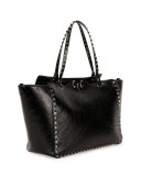 Medium Leather Rockstud Tote Bag, Black