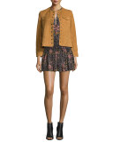 Smocked Floral Silk Mini Skirt, Noir