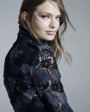 Double-Breasted Lace Trench Coat, Ink Blue