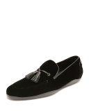 Dylan Velvet Tassel Loafer, Black