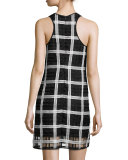 Sleeveless Grid-Pattern Organza Shift Dress