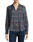 Eileen Plaid Button-Front Shirt, Blue/Orange