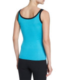 Contrast-Trim Scoop-Neck Cashmere Tank, Aqua