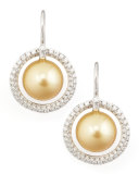 Golden South Sea Pearl & Diamond Halo Earrings, 1.15ct