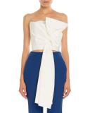 Strapless Tie-Front Poplin Top, Natural White