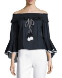 Loris Off-the-Shoulder Top, Dark Blue