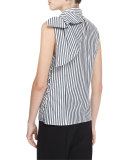 Striped Shirting Halter Top, Black