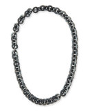 Oxidized Silver Link Necklace w/ Brilliant-Cut Black Diamonds