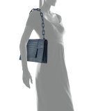 Crocodile Flap-Top Chain Shoulder Bag, Dark Blue